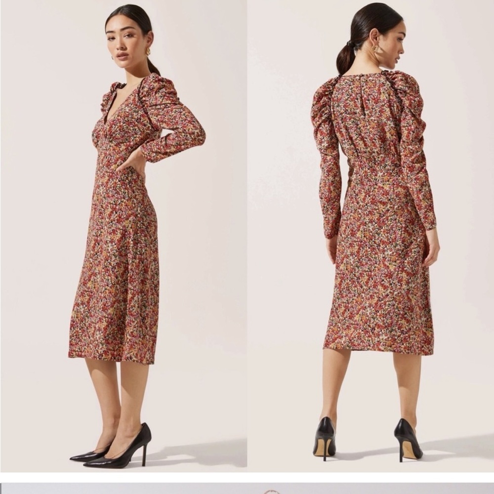 ASTR the label floral midi puff sleeve dress.